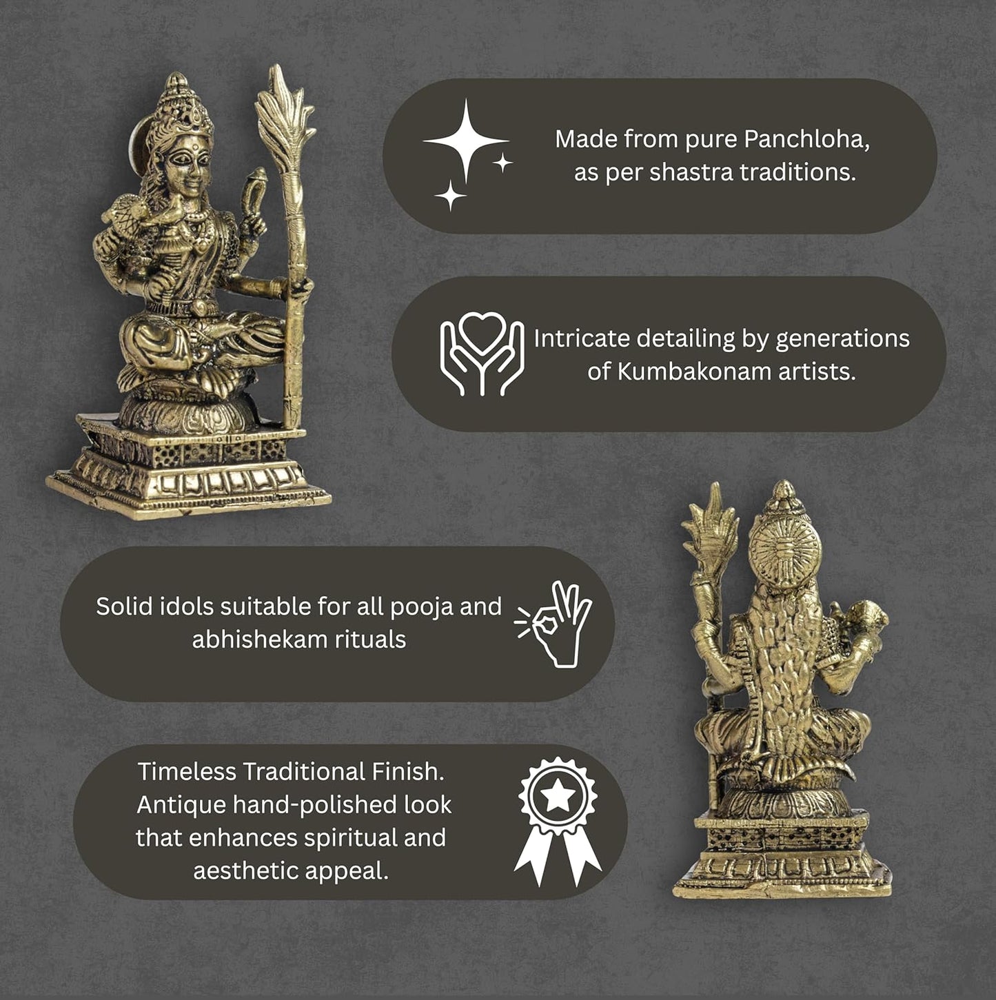 240 gm Rajarajeshwari Panchloha Idol | 3 Inches Height | Handmade Traditional Goddess Rajarajeshwari Religious Statue