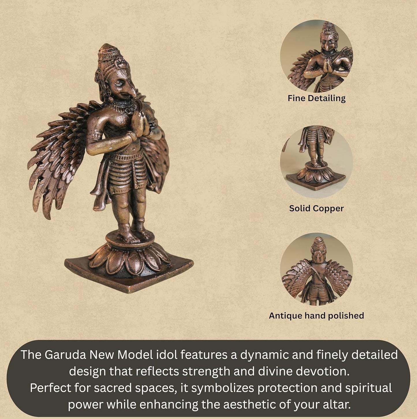 Garuda Idol | 150 gm, 8 inches  New Model | Antique Finish Metal God Statue for Home Temple | Standing Garuda Murti for Pooja Room, Vastu Decor & Spiritual Gift