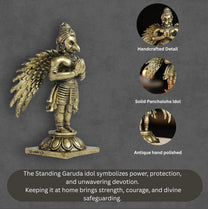 Standing Garuda Panchloha Idol | Size 8 × 3.5 × 3 cm | Approx 170 gm | Handcrafted Traditional Hindu Religious Statue