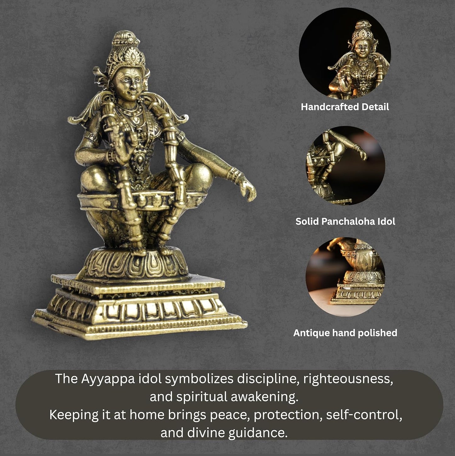 260 gm Ayyappa Panchloha Idol 8 cm Height | Solid Panchaloha God Statue