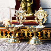 Brass Shanku Chakra Table Diya | 3.15 Inches | Brass Colour | Pack of 1 Pair
