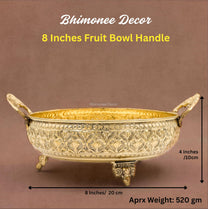 Mughal Carving Fruit Bowl Handle 8"inch | 520 gm Decorative Serving Tray & Platter