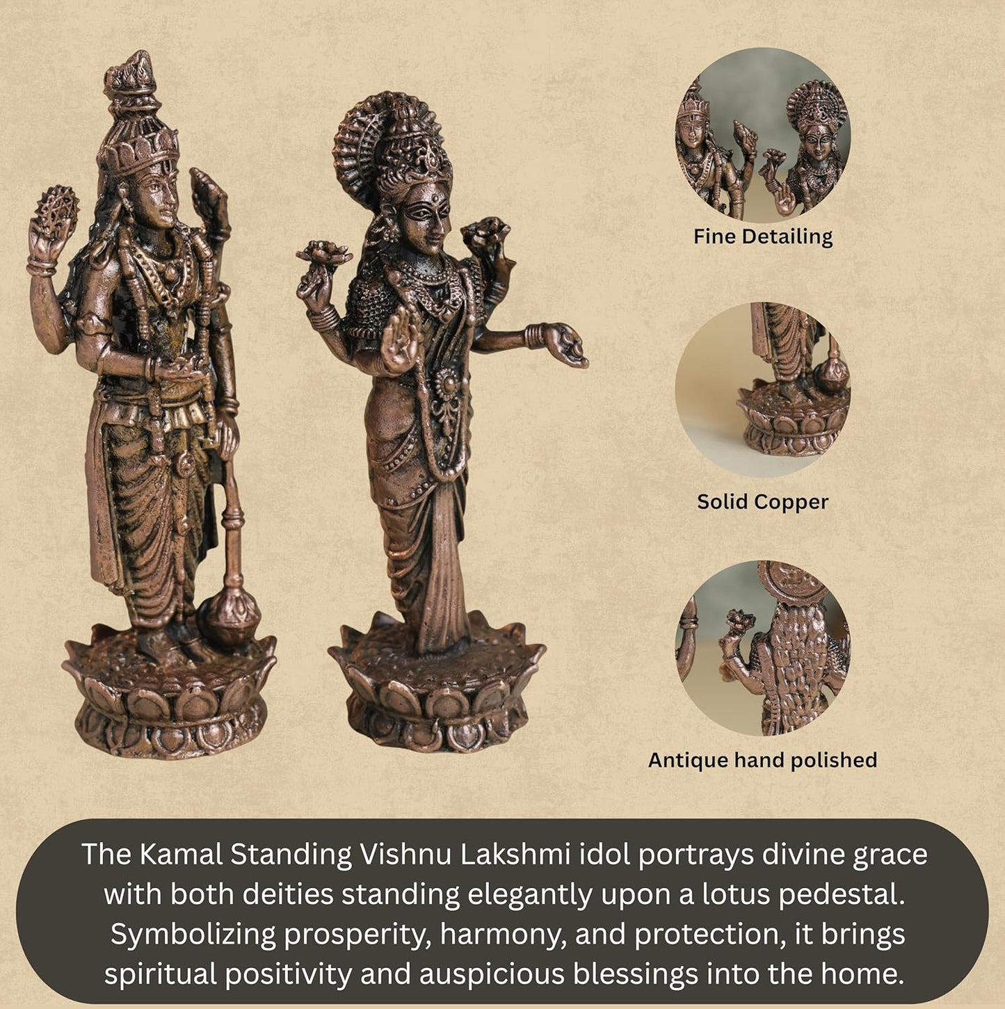 Lakshmi 11 inches & Vishnu 12 inches Idol Set 480 grams  | Antique Finish Metal God Statue for Home Temple