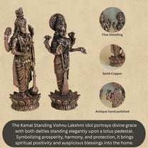 Lakshmi 11 inches & Vishnu 12 inches Idol Set 480 grams  | Antique Finish Metal God Statue for Home Temple