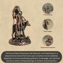 Dattatreya Idol | 160 gm ,8 inches Round Base Murti | Antique Finish Metal God Statue for Home Temple |