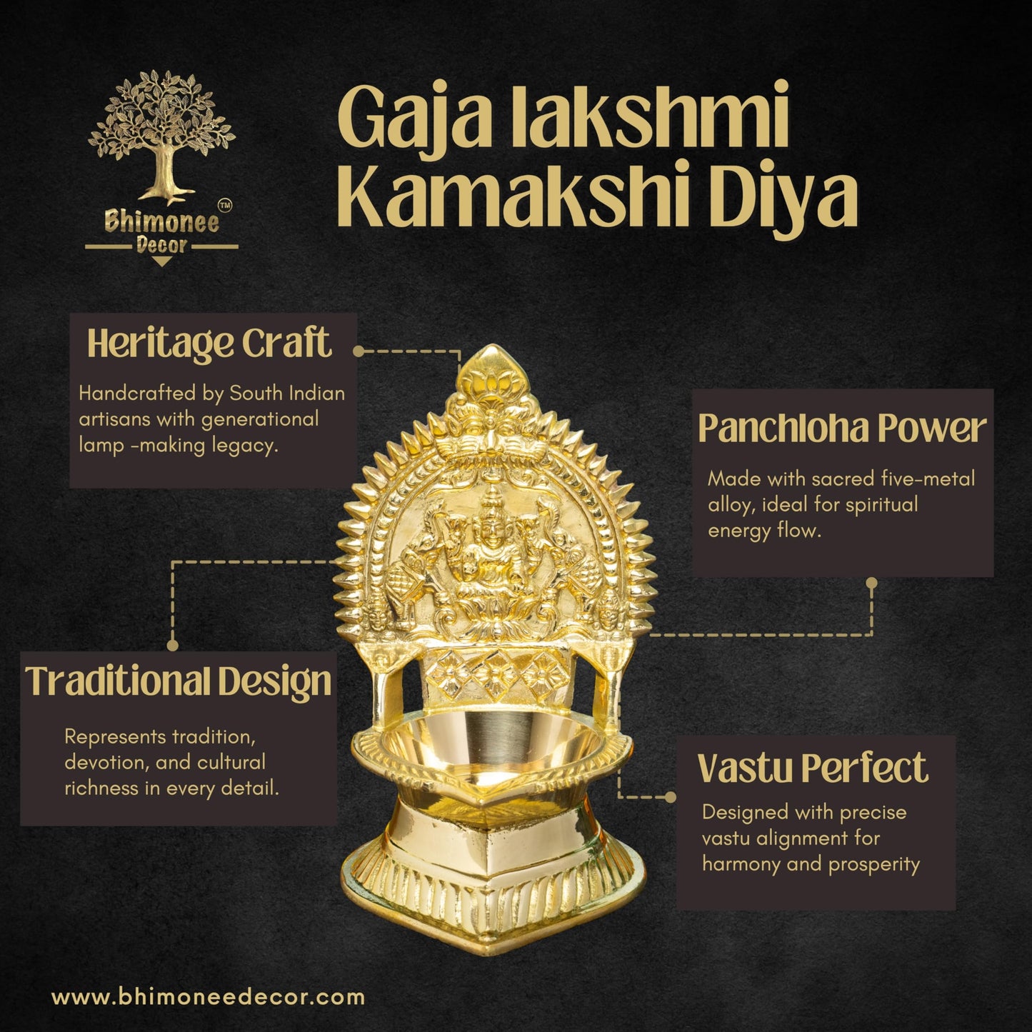 Gaja Lakshmi Kamakshi Diya for Pooja | 5.5 Inch, 350g