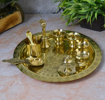 Pooja Thali Set, 11-Inch Brass Plate (775g)
