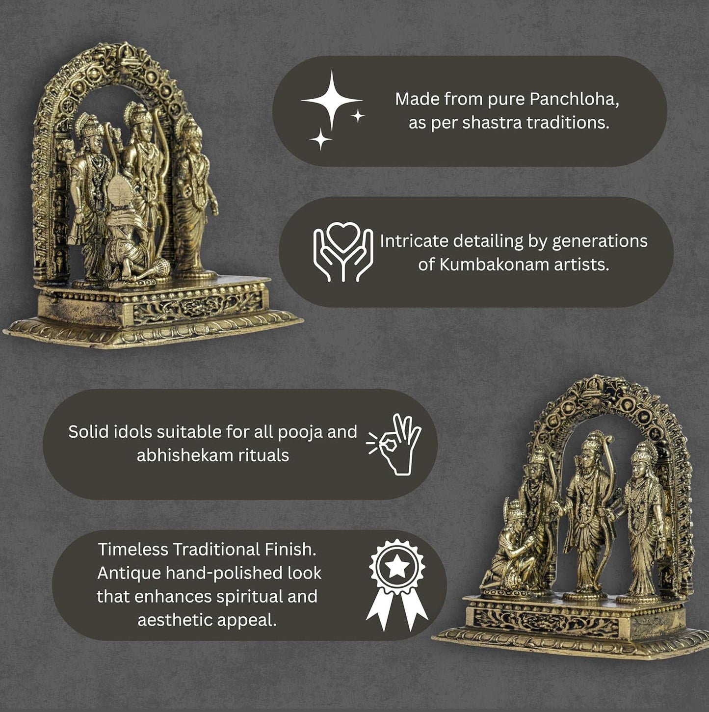 Ram Darbar Panchloha Idol | 3 Inches Height | 300 Gram Handmade Shri Ram Sita Lakshman Hanuman Religious Statue