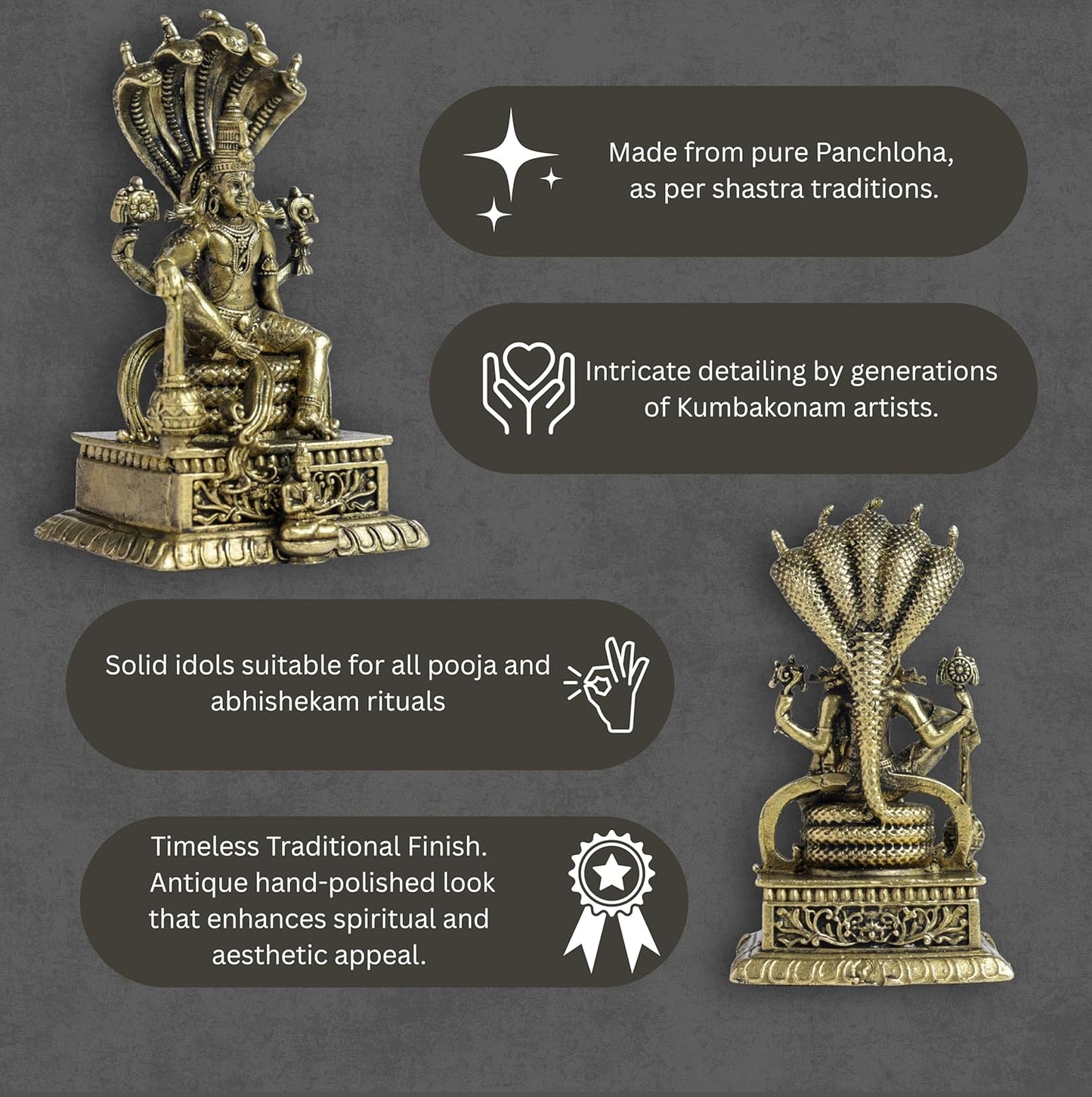 210 gm Sitting Vishnu Panchloha Idol | 8 CM Height | Handmade Traditional Lord Vishnu Religious Statue