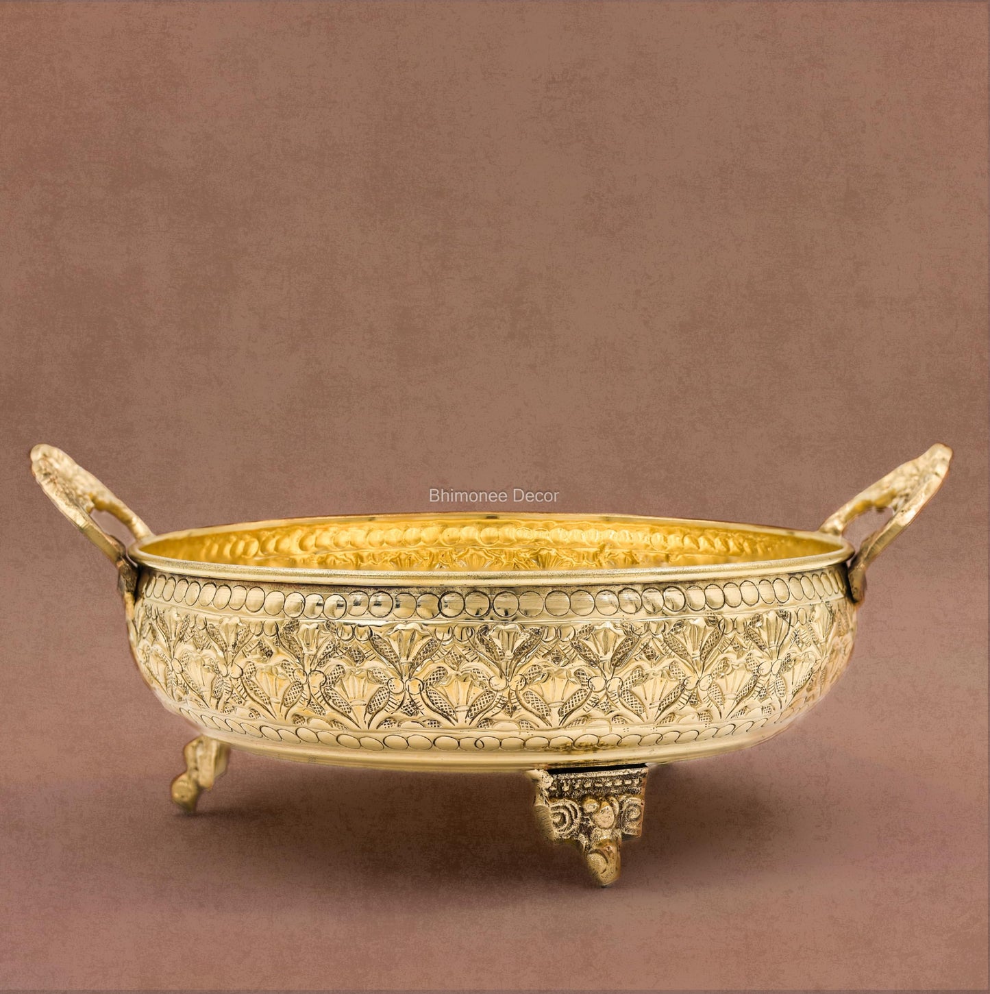 Mughal Carving Fruit Bowl Handle 8"inch | 520 gm Decorative Serving Tray & Platter