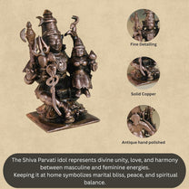 Shiva Parvati Idol | 300 gm ,8 inches Brass Finish Shiv Parivar Murti |  Vastu Decor & Spiritual Gift