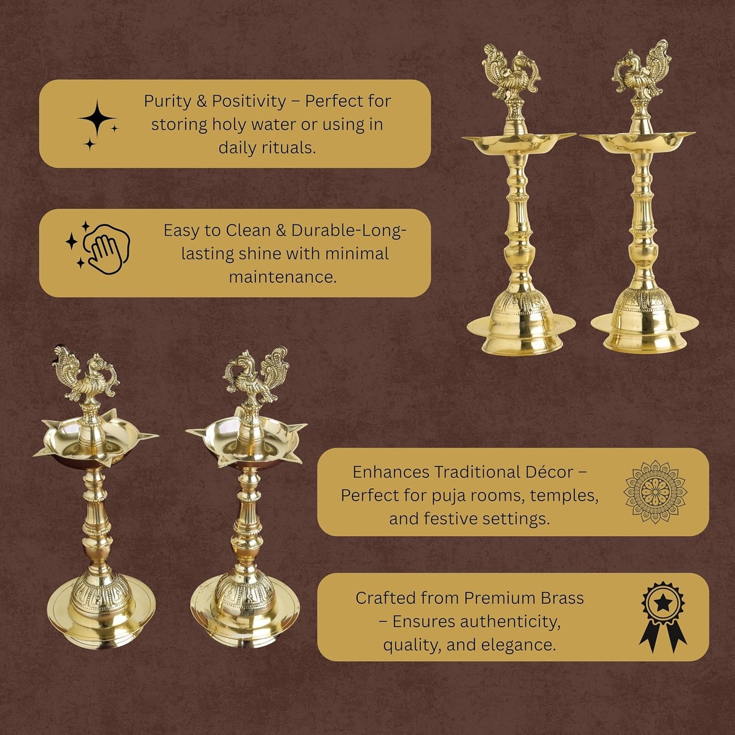 Brass Peacock Diya Set of 2  ,28 inches 1000 grams | Traditional Oil Lamp for Pooja Home Decor  | Handcrafted Metal Tabletop Lamps
