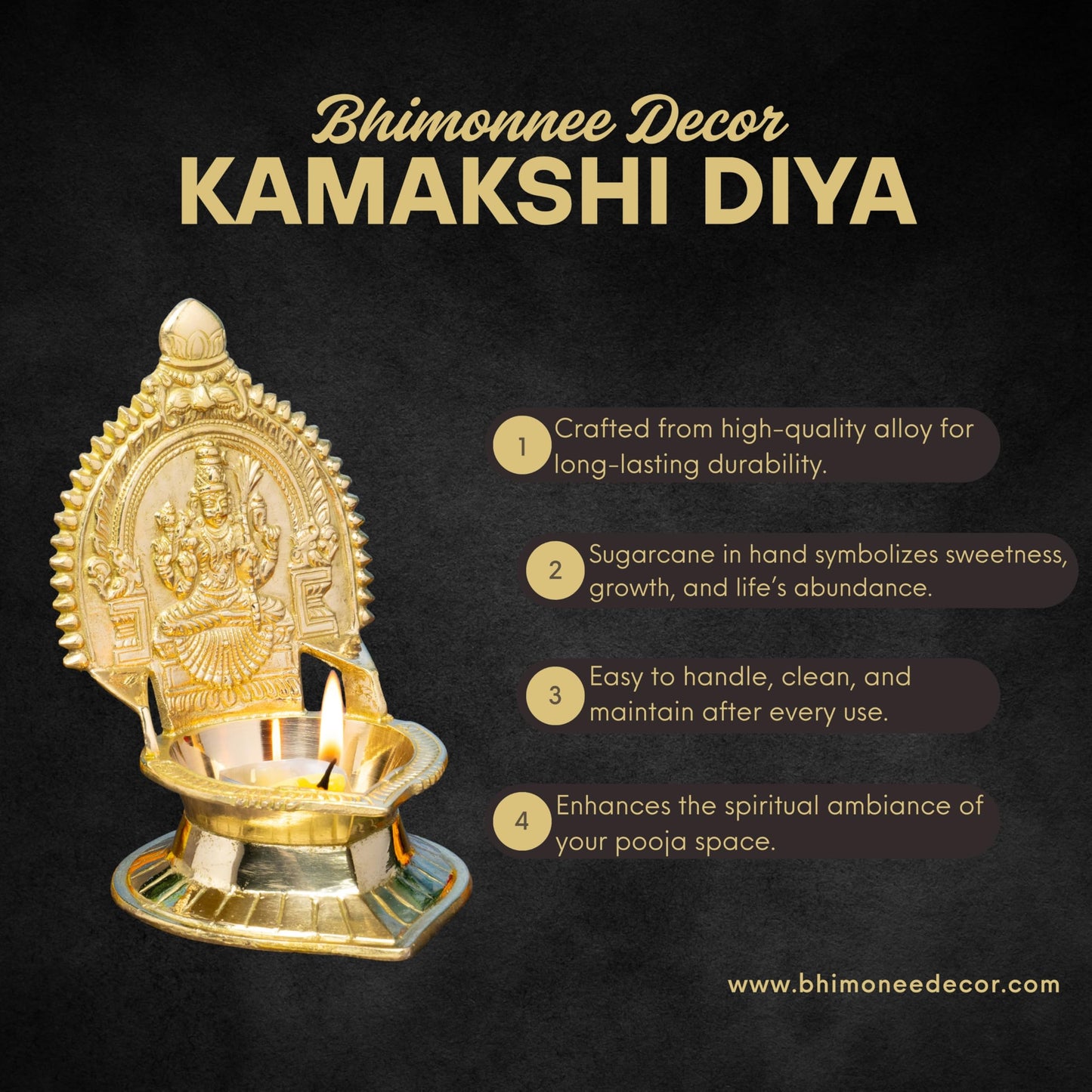 Rajarajeshwari Kamakshi Brass Diya for Pooja | 6 Inch, 450g