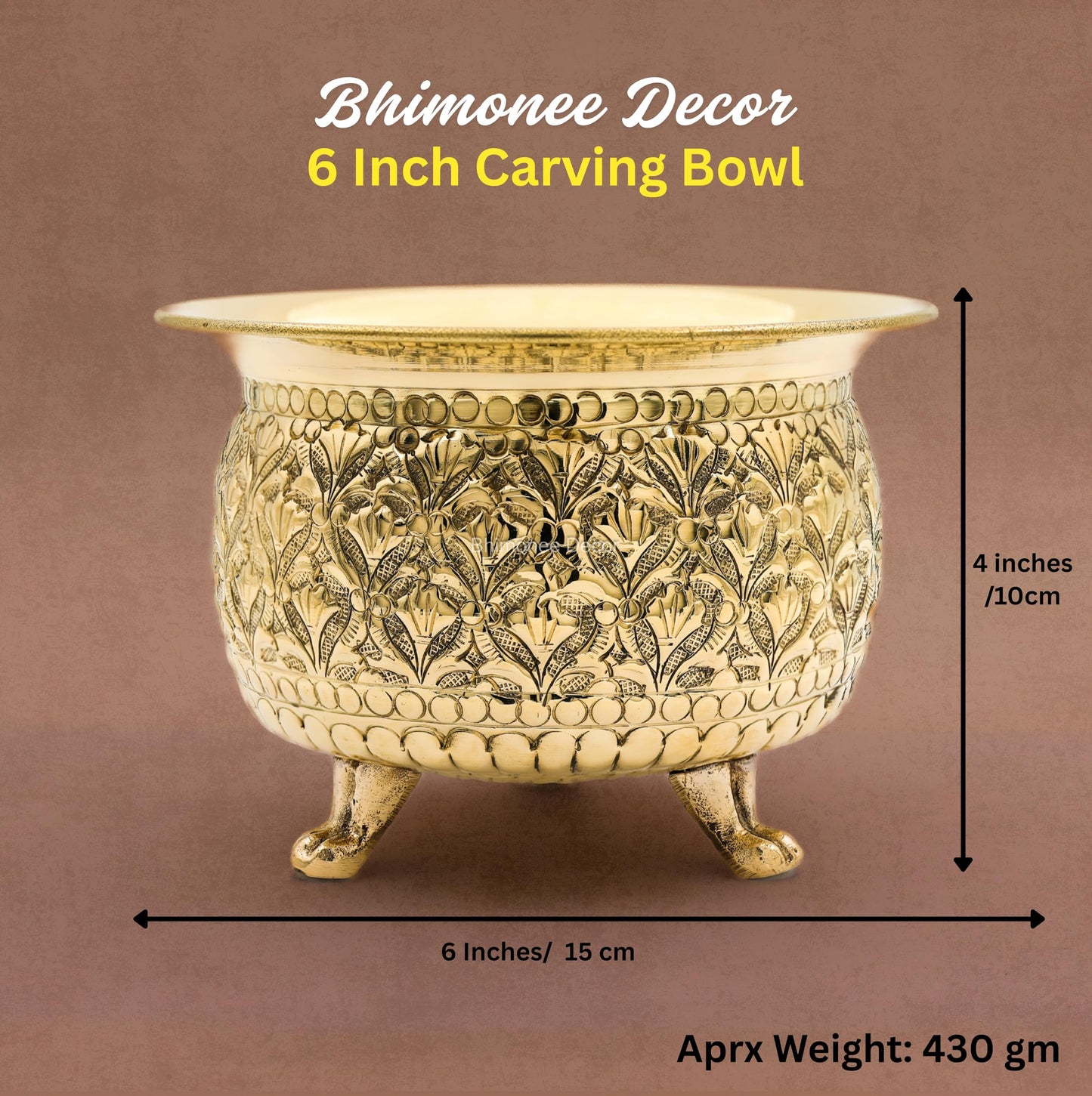 Carving Bowl 6"inch | 430 gm Decorative Brass Bowl with Stand