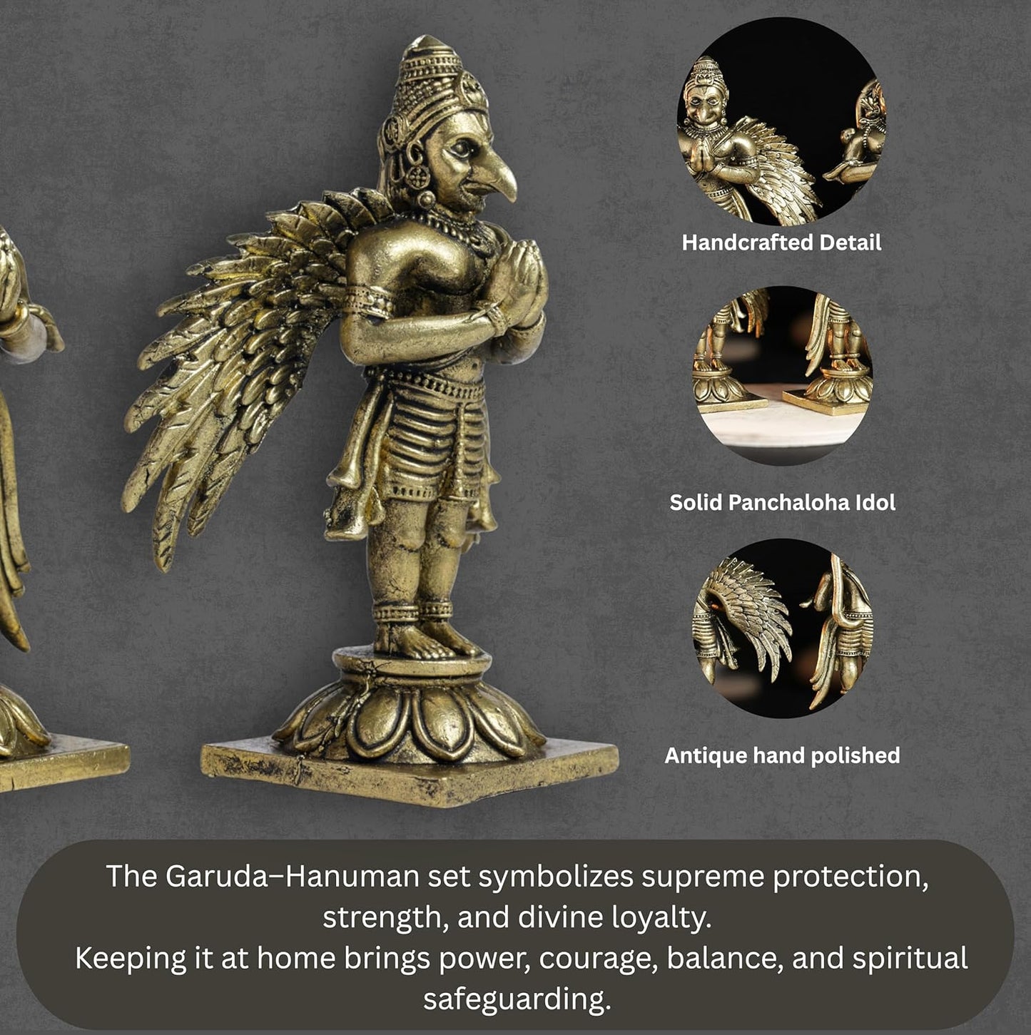 Garuda Hanuman Set Panchloha Idol | 3 inches Height | 320 Gram Handmade Traditional Hindu Religious Statue
