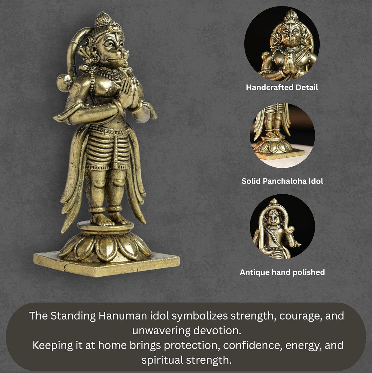 150 Gram Standing Hanuman Panchloha Idol | 3 Inches Height | Handmade Traditional Hindu Religious Statue