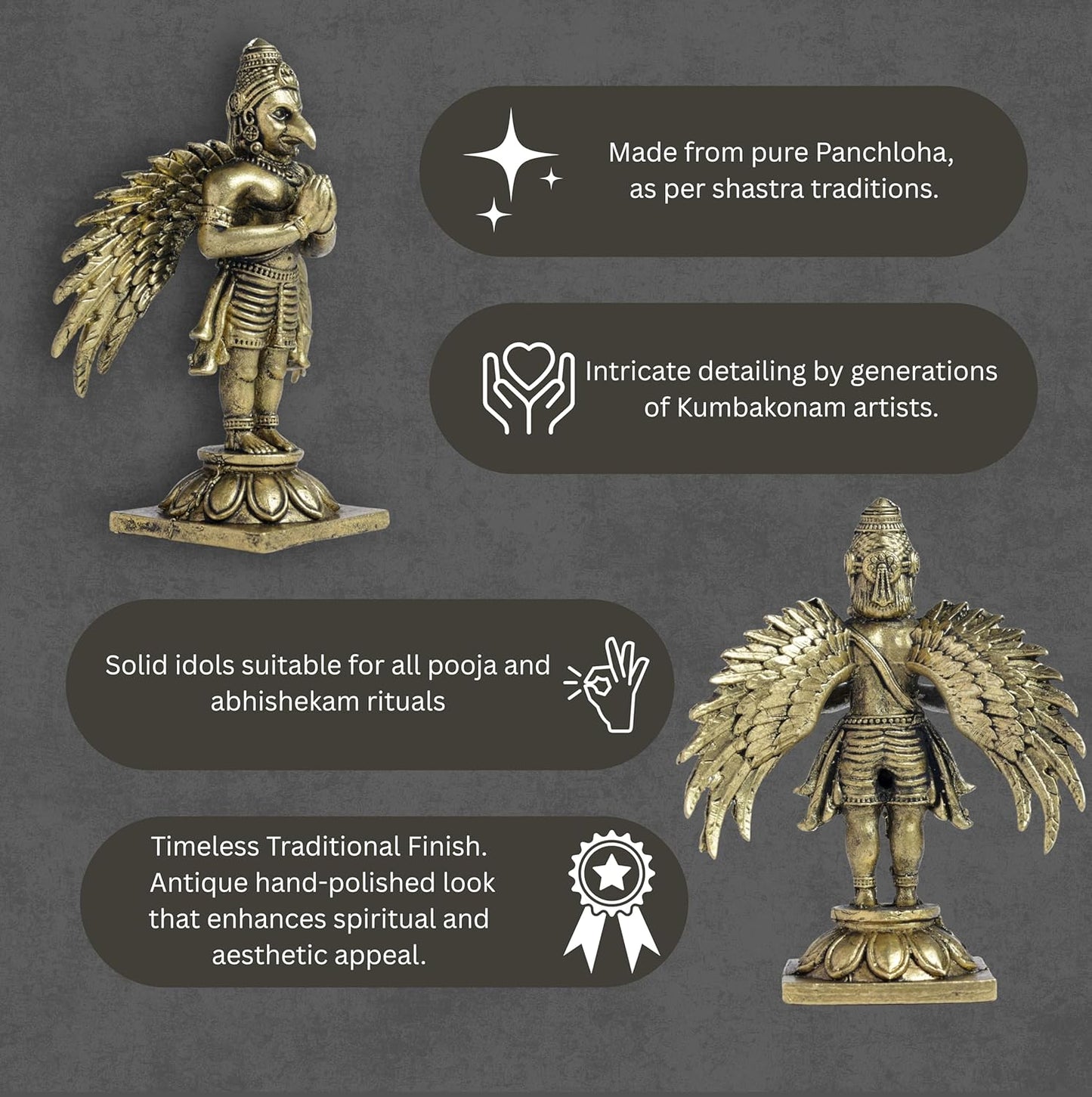 Standing Garuda Panchloha Idol | Size 8 × 3.5 × 3 cm | Approx 170 gm | Handcrafted Traditional Hindu Religious Statue