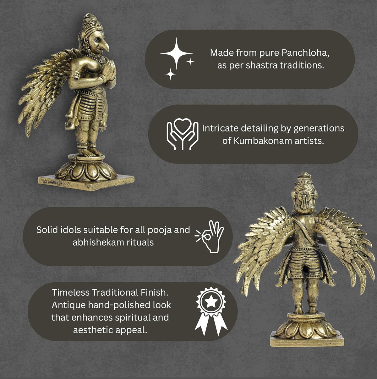 Standing Garuda Panchloha Idol | Size 8 × 3.5 × 3 cm | Approx 170 gm | Handcrafted Traditional Hindu Religious Statue
