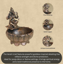 Varahi Urli with Idol | 140 gm ,7.5 inches Brass Finish Decorative Urli Bowl with Goddess Varahi
