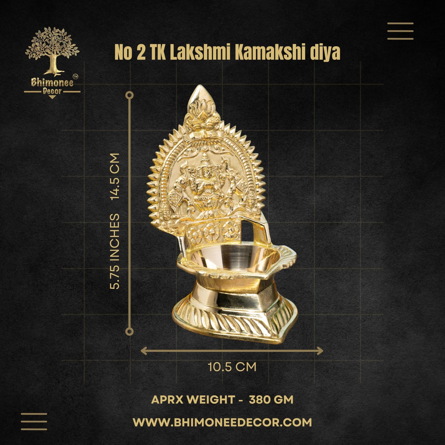 Gaja Lakshmi Kamakshi Brass Diya for Pooja | 5.75 Inch, 380g