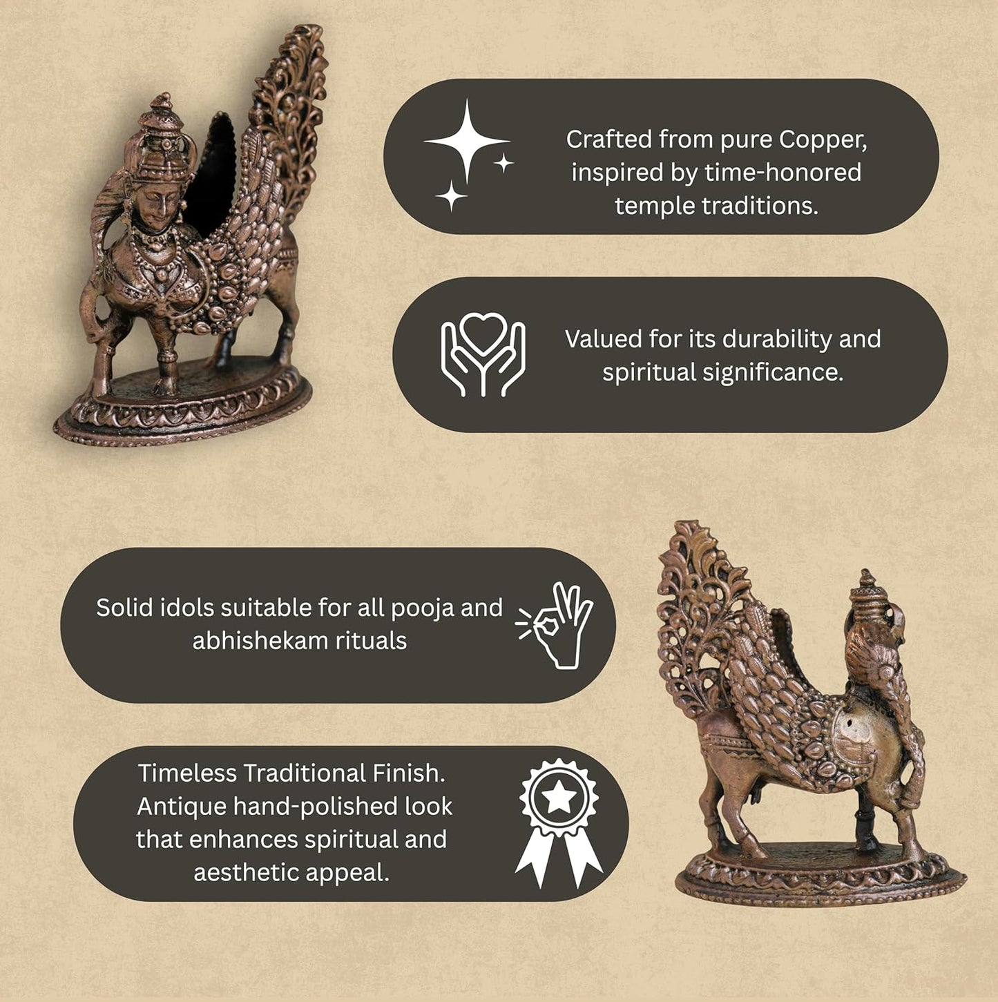 Kamadhenu Idol | 180 gm ,7 inches  Kamadhenu Murti | Antique Finish Metal Cow Statue for Home Temple |