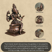 Varahi Idol | 140 gm , 7.5 inches 8 Hands Murti | Antique Finish Metal God Statue for Home Temple |