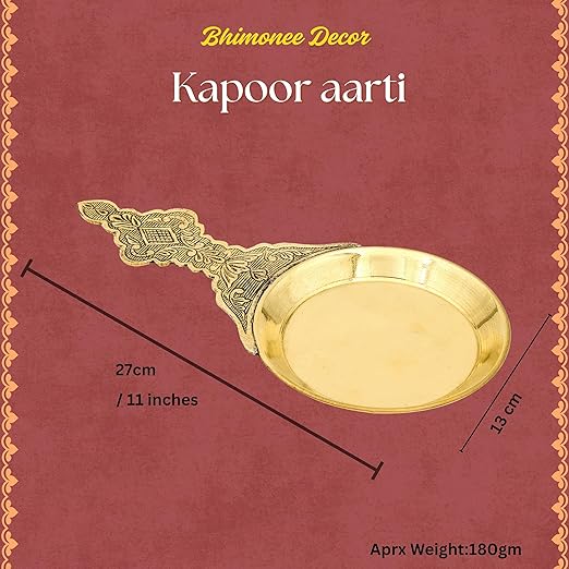 Kapoor Aarti Brass Oil Lamp | 27 x 13 cm, 180 gm Traditional Handcrafted Pooja Diya for Mandir & Festivals | Decorative Spiritual Home & Temple Accessory