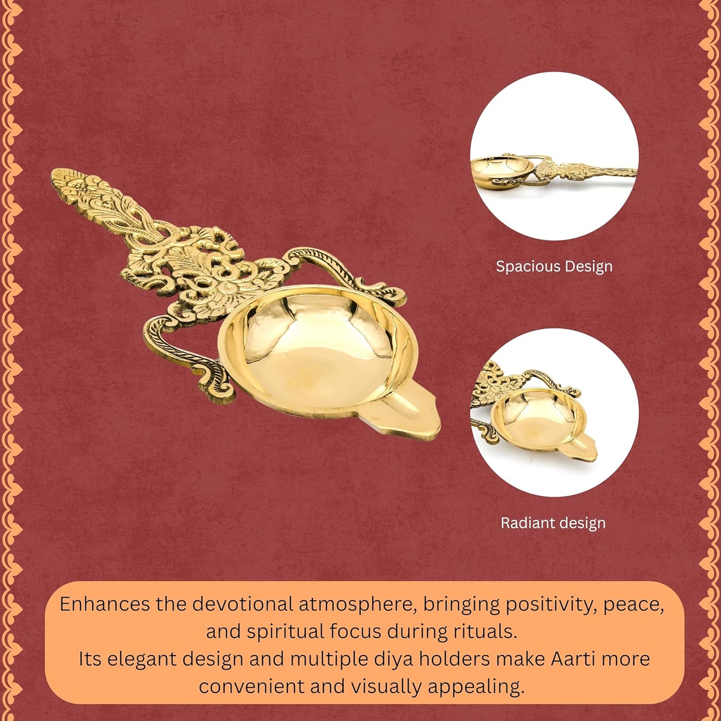 Fancy Kapoor Aarti Brass Oil Lamp | 26x11 cm, 240 gm Traditional Handcrafted Pooja Diya for Mandir & Festivals