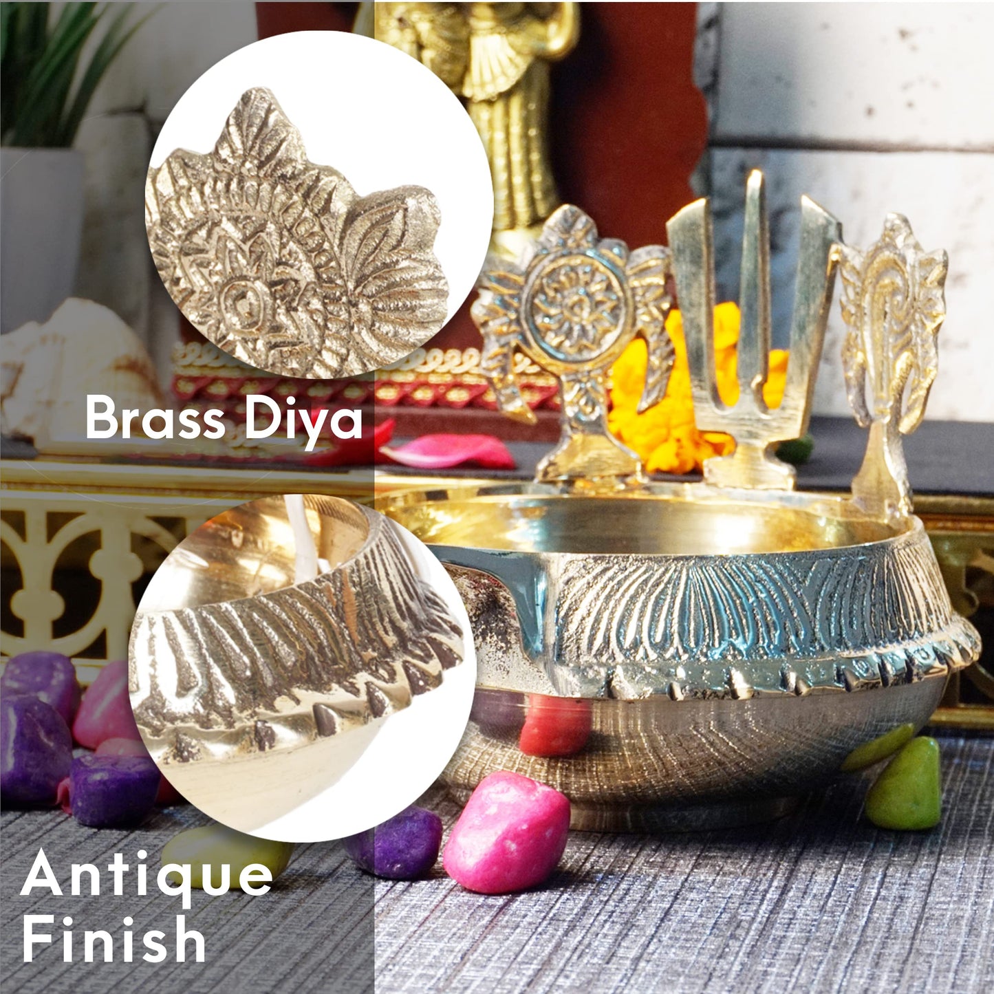 Brass Shanku Chakra Namah Kuber Deep, 4 Inches, 330 gm
