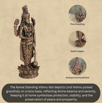 260 gm ,12 inches Kamal Standing Vishnu Idol | Antique Finish Metal God Statue for Home Temple