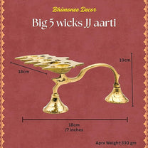 Big 5 Wicks JJ Aarthi Brass Oil Lamp | 18x10 cm, 330 gm Traditional Handcrafted Pooja Deepam for Mandir & Festivals | Decorative Spiritual Home & Temple Accessor