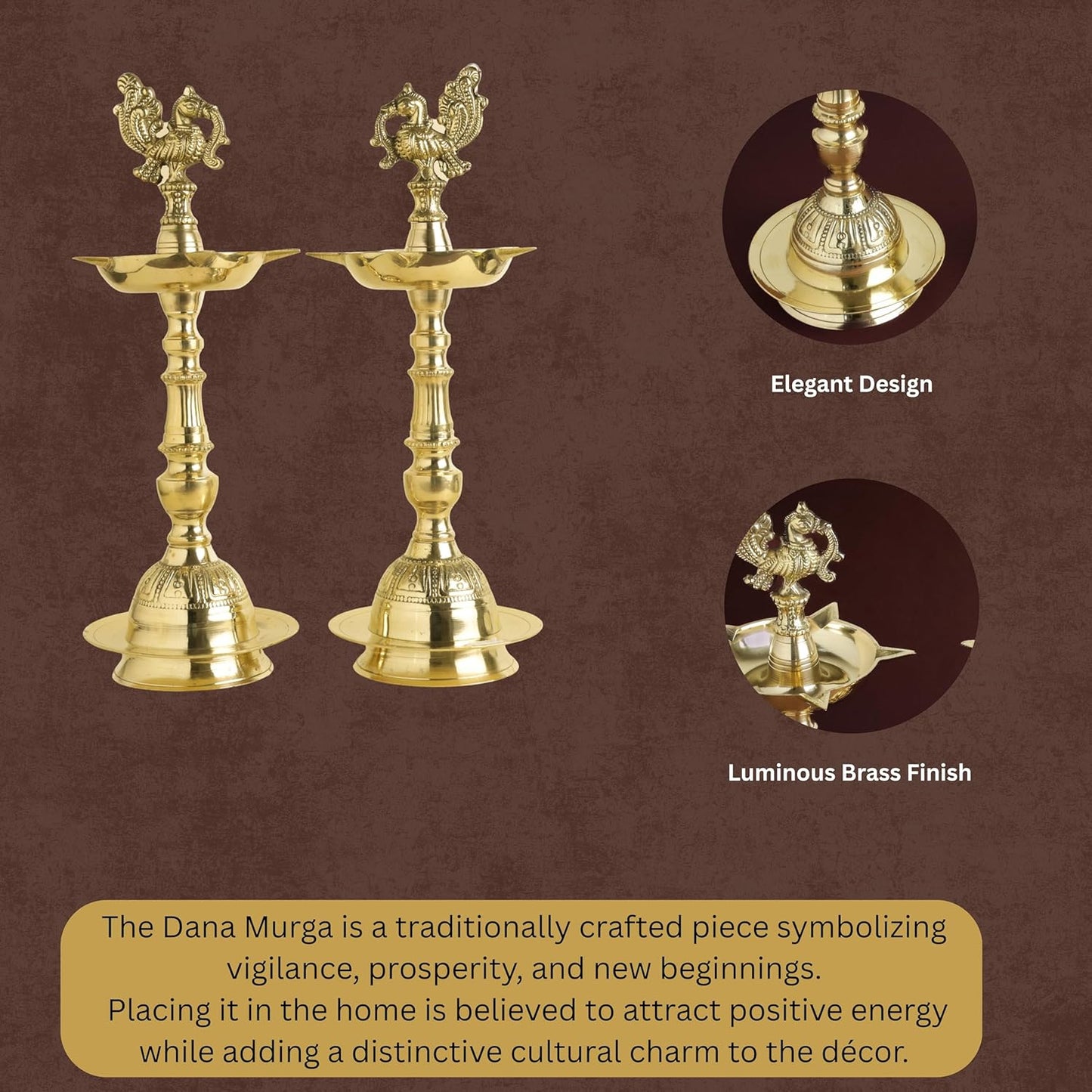 Brass Peacock Diya Set of 2  ,28 inches 1000 grams | Traditional Oil Lamp for Pooja Home Decor  | Handcrafted Metal Tabletop Lamps