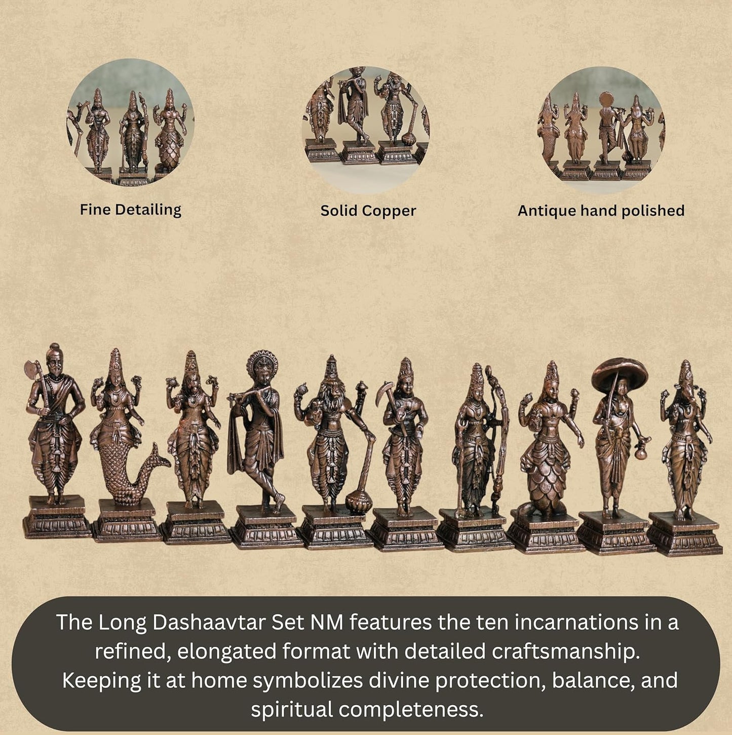 Dashavatar Idol Set | 800 gm ,8 inches Brass Finish Vishnu 10 Avatars Murti Set | , Spiritual Decor & Gifting