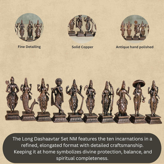 Dashavatar Idol Set | 800 gm ,8 inches Brass Finish Vishnu 10 Avatars Murti Set | , Spiritual Decor & Gifting