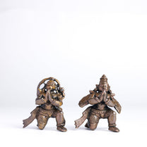 Leg Down Garuda Hanuman Set 1.5-Inch 110gm | Handmade Copper Idol Patina Antique Finish Mini Temple Murti for Pooja Ghar
