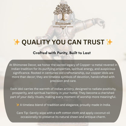 Dancing Krishna | 12 cm | 290gm Handmade Copper Idol | Antique Patina Finish | Lord Krishna Murti Statue | Pooja Mandir Home Decor Showpiece