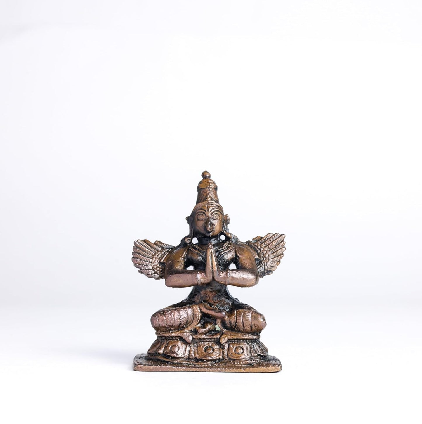 Sitting Garuda 120gm | 2-Inch Handmade Copper Idol | Patina Antique Finish | Garuda Murti for Pooja Ghar