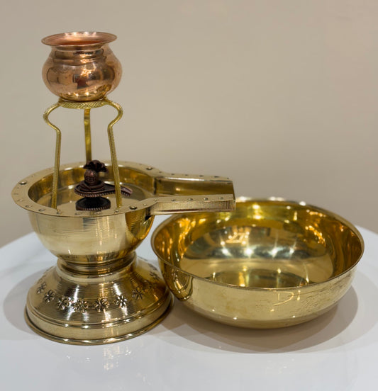 Lite Version Shivalinga Abhishek Combo Set with Somsutra Plate & Urli Bowl