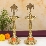 Pure Brass Shanku Chakra Kerla Fancy Diya, 11 inches, Brass Colour, Pack of 1 Pair