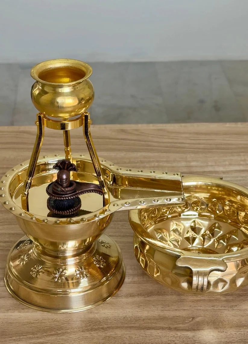 Abhishek Collection (Bundle) - 4Inch Abhishek Stand, Som Sutra, 2.1 inches Copper Shivalinga, Urali Bowl 8'inch.