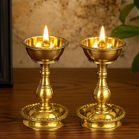 Pure Brass Heavy Udupi Nanda Diya (no-1) 4.3 inches, Set of 2