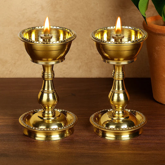 Pure Brass Heavy Udupi Nanda Diya (5.2 Inches, No-3) Set of 2
