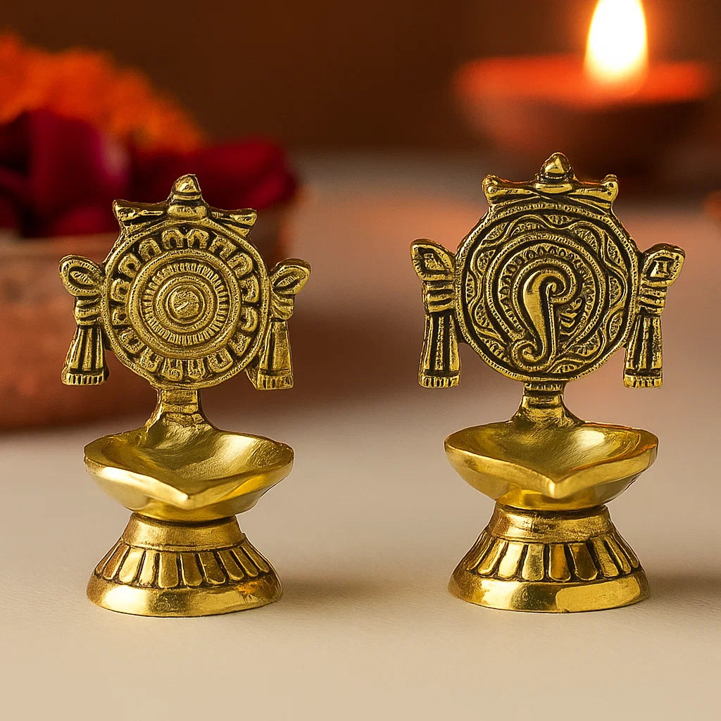 Shanku Chakra Table Diya/Deep/Deepak for Pooja/Puja/Mandir/ Diwali Festival Decoration, Pair