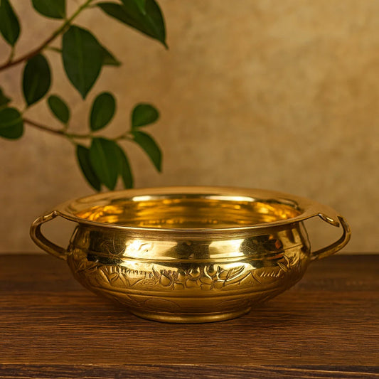 Bhimonee Decor Pure Brass Hammered Design Urli/Uruli/Urali/Decorative Bowl 7.5 inch use for Living Room Decor