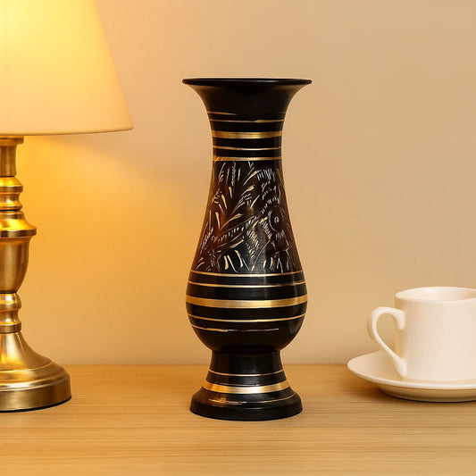 Brass Decorative Flower Vase for Living Room | Made of Brass 8 inch Long Vase | Hand Painted Bidri Work Flower vase Brass | Ideal Diwali Gifts for Family and Friends