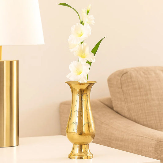 Bhimonee Decor Brass Decorative Flower Vase for Living Room | Made of Brass 12 inch Long Vase | Hand Carved Bidri Work Flower vase Brass | Ideal Diwali Gifts for Family and Friends