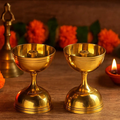Pure Brass Nanda Deep, Deepak, Diya for Pooja Purposes, 4.3 Inches, 320 gm