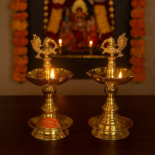 Pure Brass Udupi Murga Global Deep, Deepak, Diya for Pooja Purposes, 6.75 Inches, 750 gm