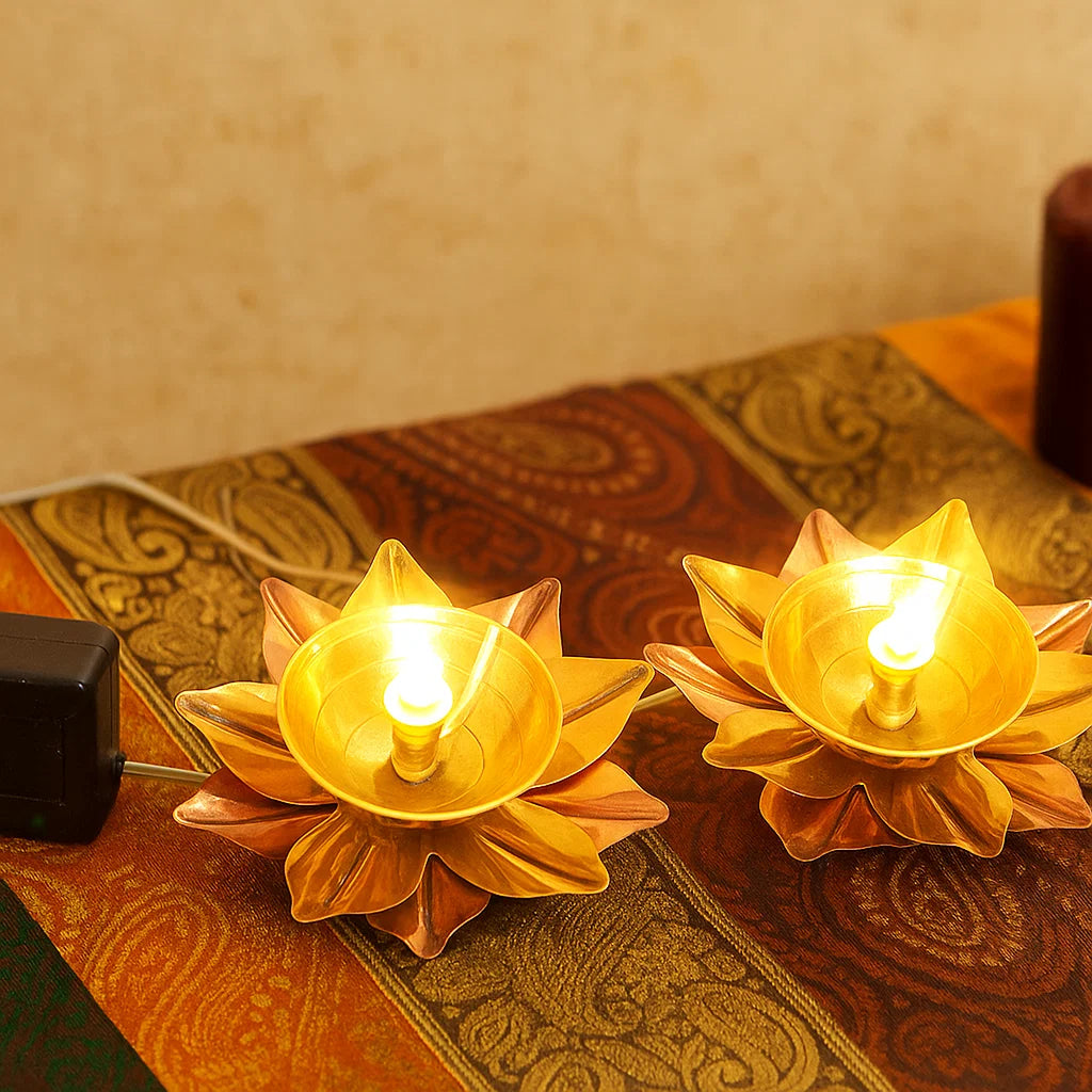 Pure Brass Lotus Electric Pair of Deep Bulb Lights (Gold)