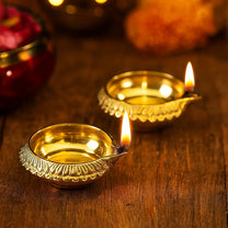 Set of 2 Pure Brass Kuber Diya 1 inch by printology